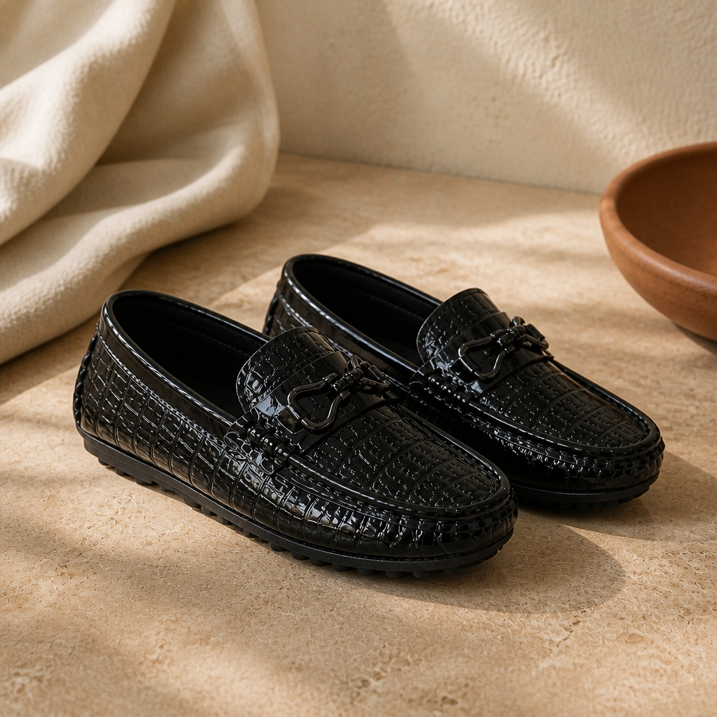 Boys Leather Shoes Round-toe Flat Soft Kids Fashion Casual Loafers Glossy Metal Buckle Children Moccasins Non-slip Britain Style - image 1