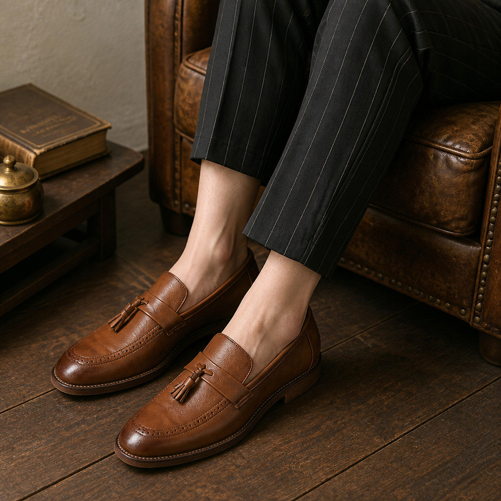 Brock carved a slip-on foot small leather shoes male British Korean version of the trend Sue nightclub hairstylist pointed shoes - image 3