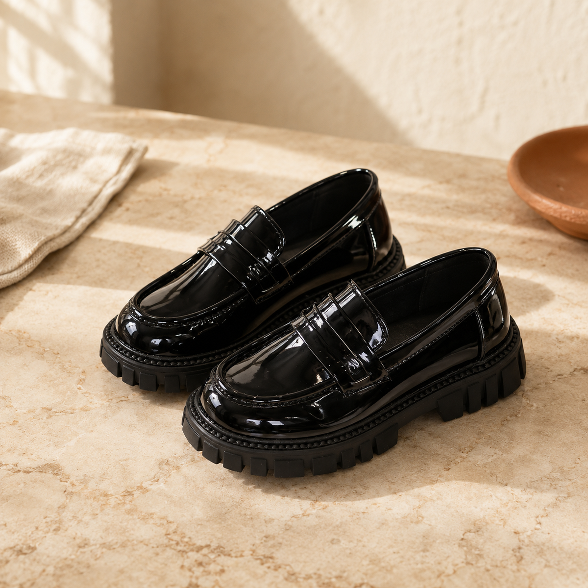 Kids Platform Patent Leather Loafers