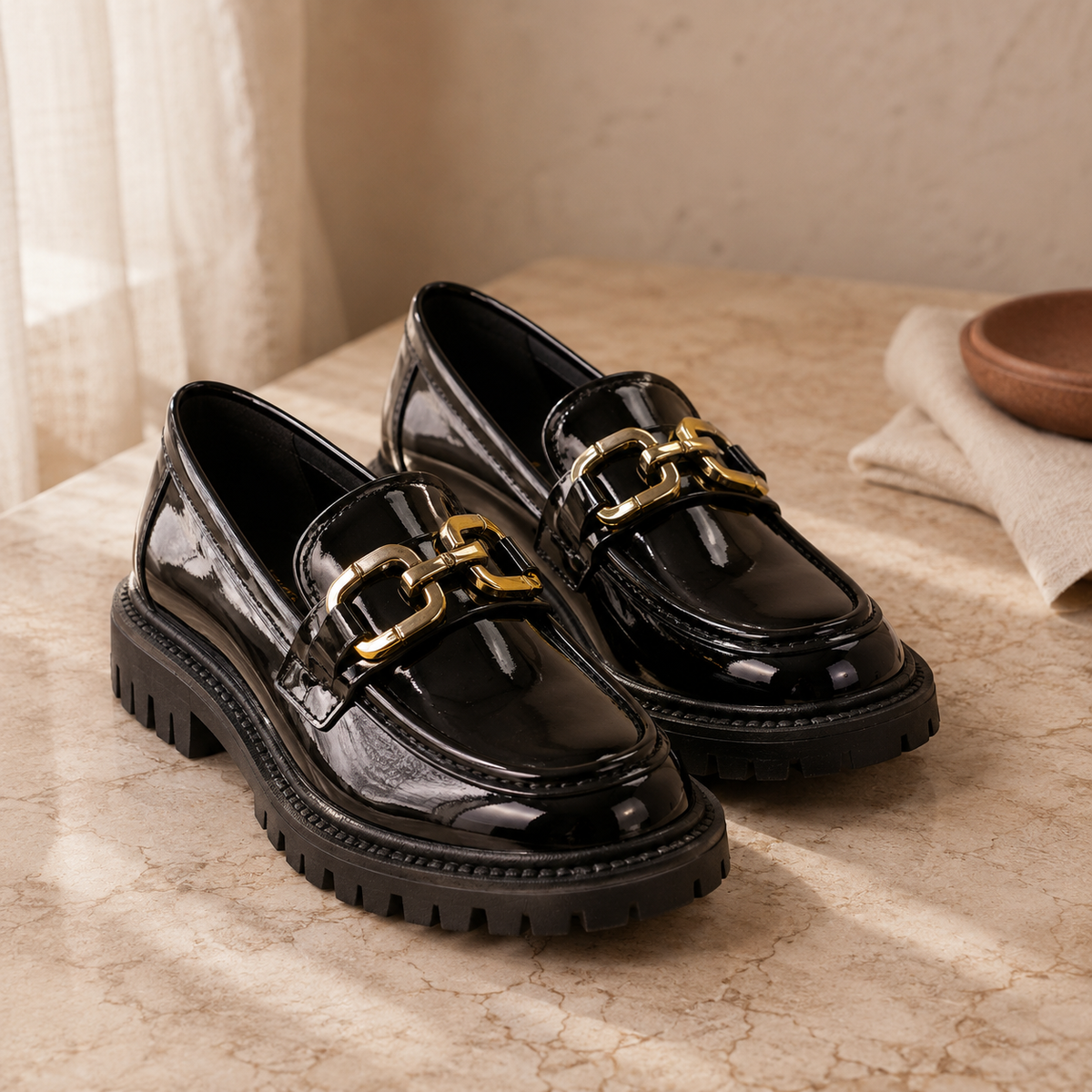 Kids Platform Patent Leather Loafers
