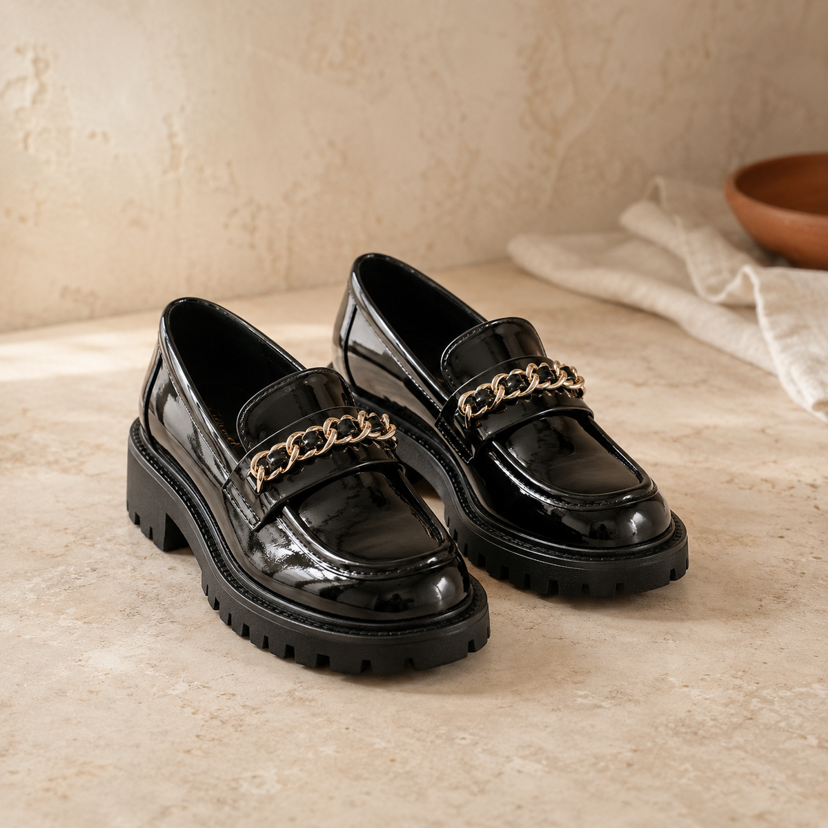 Kids Platform Patent Leather Loafers