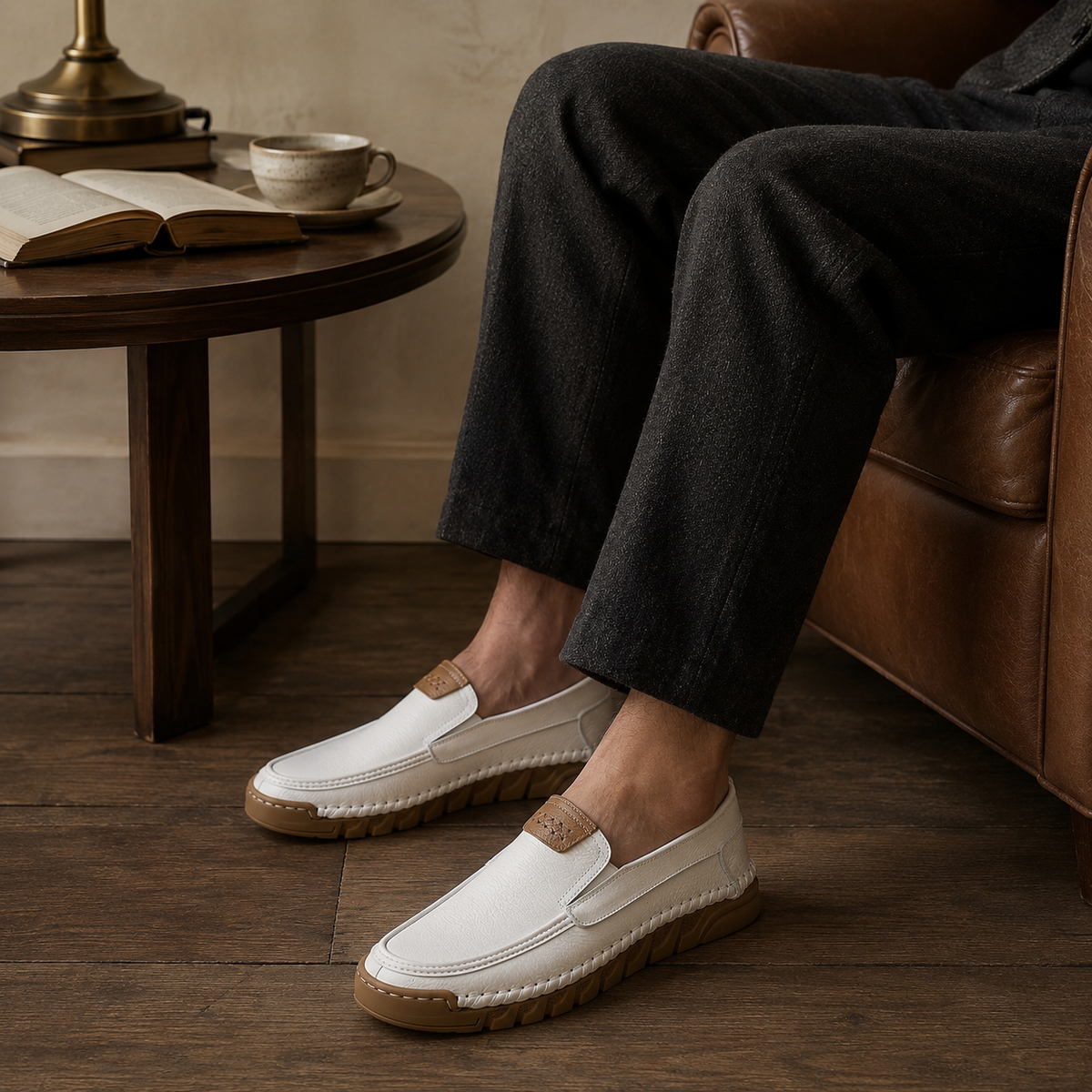 CORBIN — Black Leather Slip-Ons
