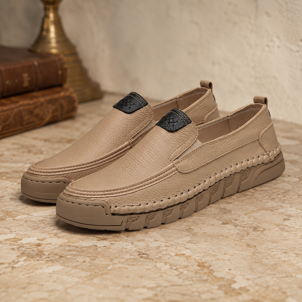 CORBIN — Black Leather Slip-Ons