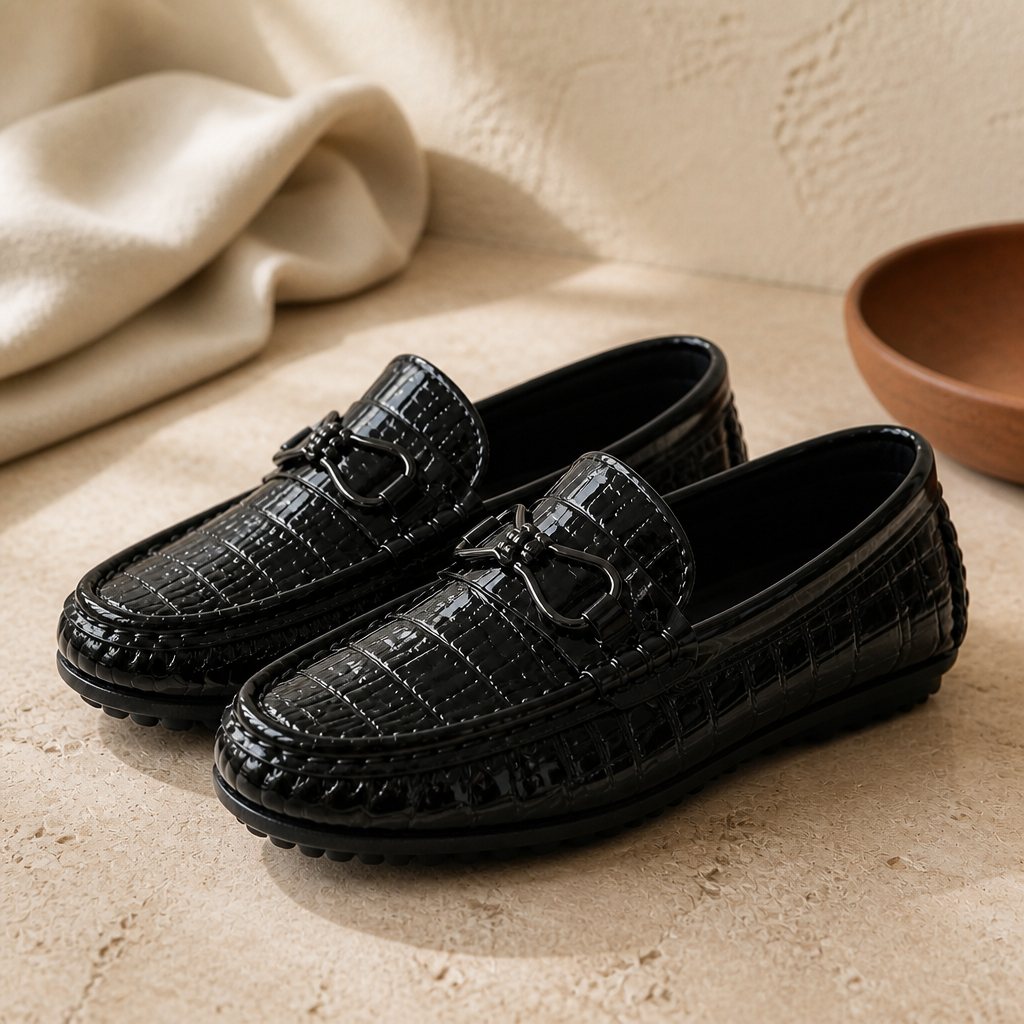 Boys Leather Shoes Round-toe Flat Soft Kids Fashion Casual Loafers Glossy Metal Buckle Children Moccasins Non-slip Britain Style - image 4