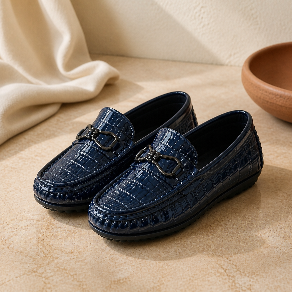 Boys Leather Shoes Round-toe Flat Soft Kids Fashion Casual Loafers Glossy Metal Buckle Children Moccasins Non-slip Britain Style - image 5