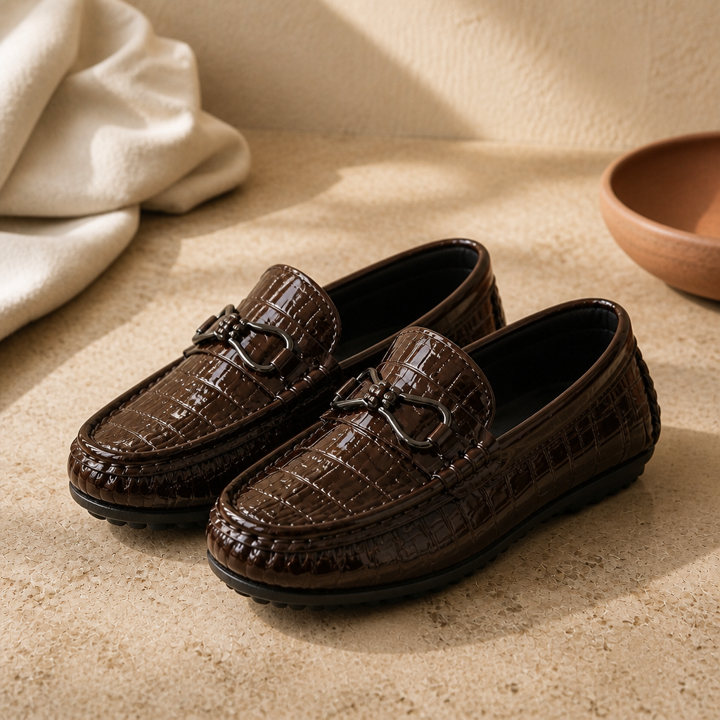 Boys Leather Shoes Round-toe Flat Soft Kids Fashion Casual Loafers Glossy Metal Buckle Children Moccasins Non-slip Britain Style - image 6